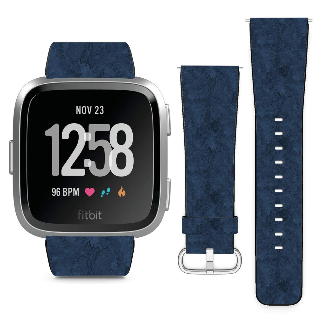 Compatible with Fitbit Versa, Versa 2, Versa Lite, Leather Replacement Bracelet Strap Wristband with Quick Release Pins // Blue Denim Texture Jeans Fabric
