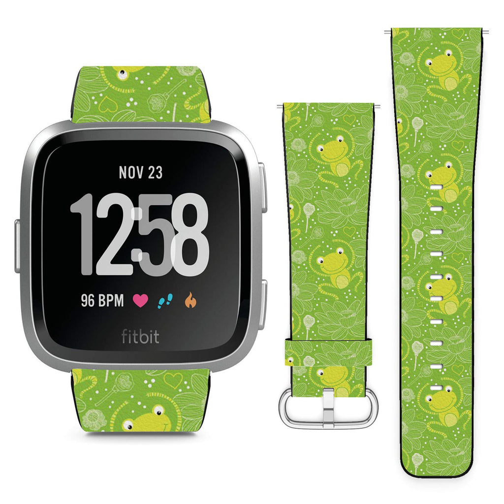 Compatible with Fitbit Versa, Versa 2, Versa Lite, Leather Replacement Bracelet Strap Wristband with Quick Release Pins // Cute Frog Green