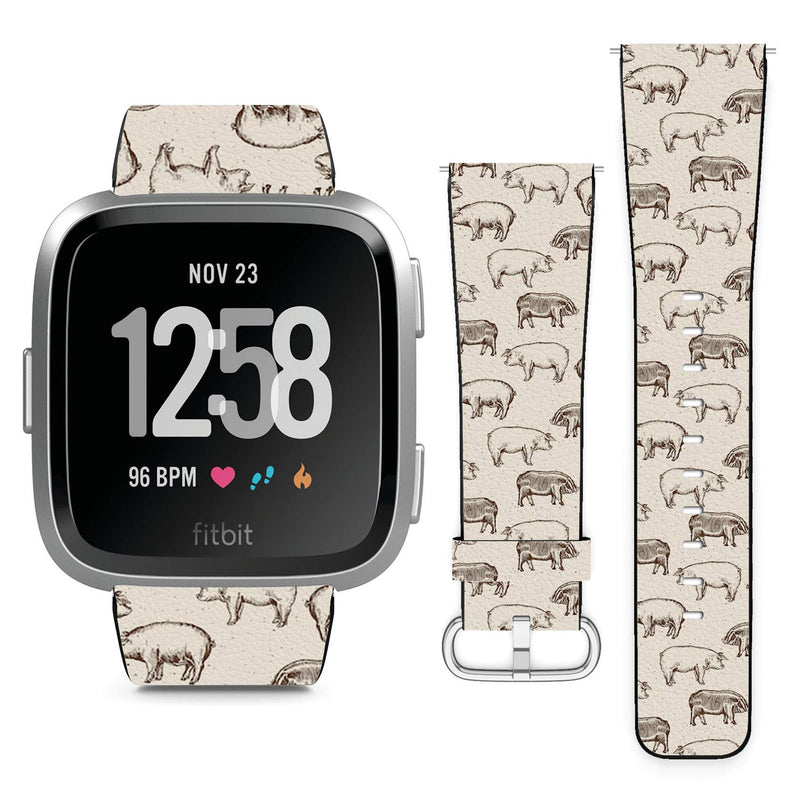 Compatible with Fitbit Versa, Versa 2, Versa Lite, Leather Replacement Bracelet Strap Wristband with Quick Release Pins // Pigs Farm