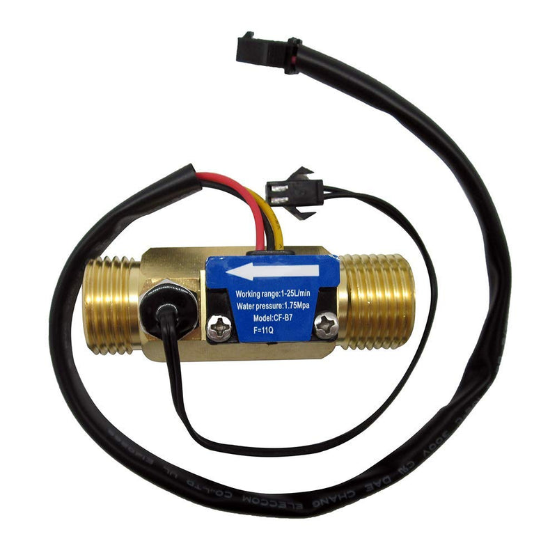 DIGITEN G1/2" Male Thread Brass Water Flow Sensor, Hall Effect Sensor Switch Flow Meter Flowmeter Counter with Temperature Sensor 1-25L/min Flow meter with temperature sensor