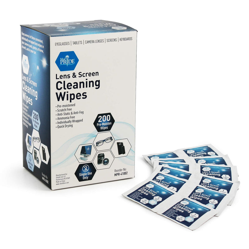 Medpride Premoistened Lens Wipes| Anti-Static, Anti-Fog, Quick-Dry & Scratch-Free| Cleaning Cloths for LED Touch Screen, iPhones, iPads, Computer Monitors, Eyeglasses, Camera Lenses, Laptop (200) 200