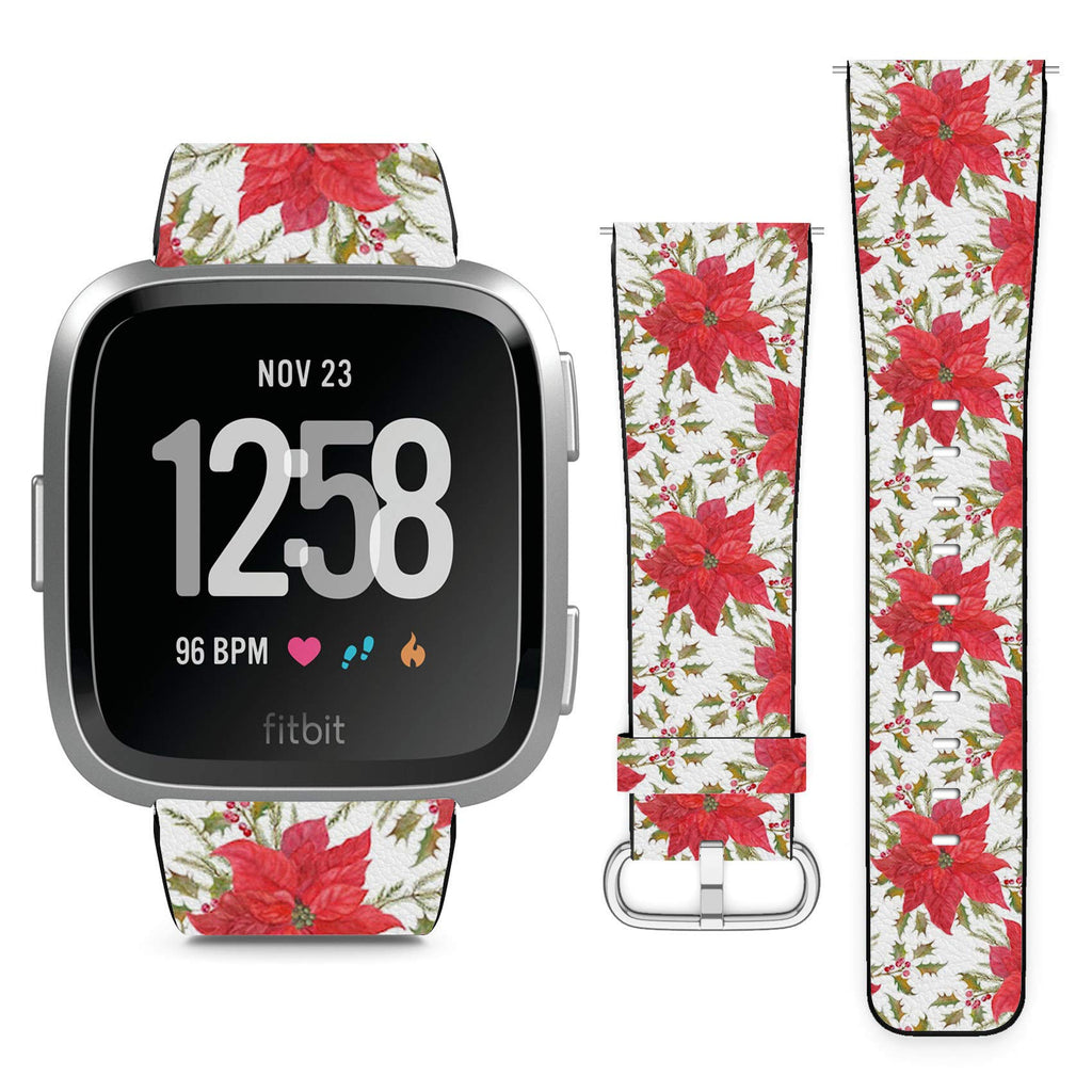 Compatible with Fitbit Versa, Versa 2, Versa Lite, Leather Replacement Bracelet Strap Wristband with Quick Release Pins // Christmas Watercolor