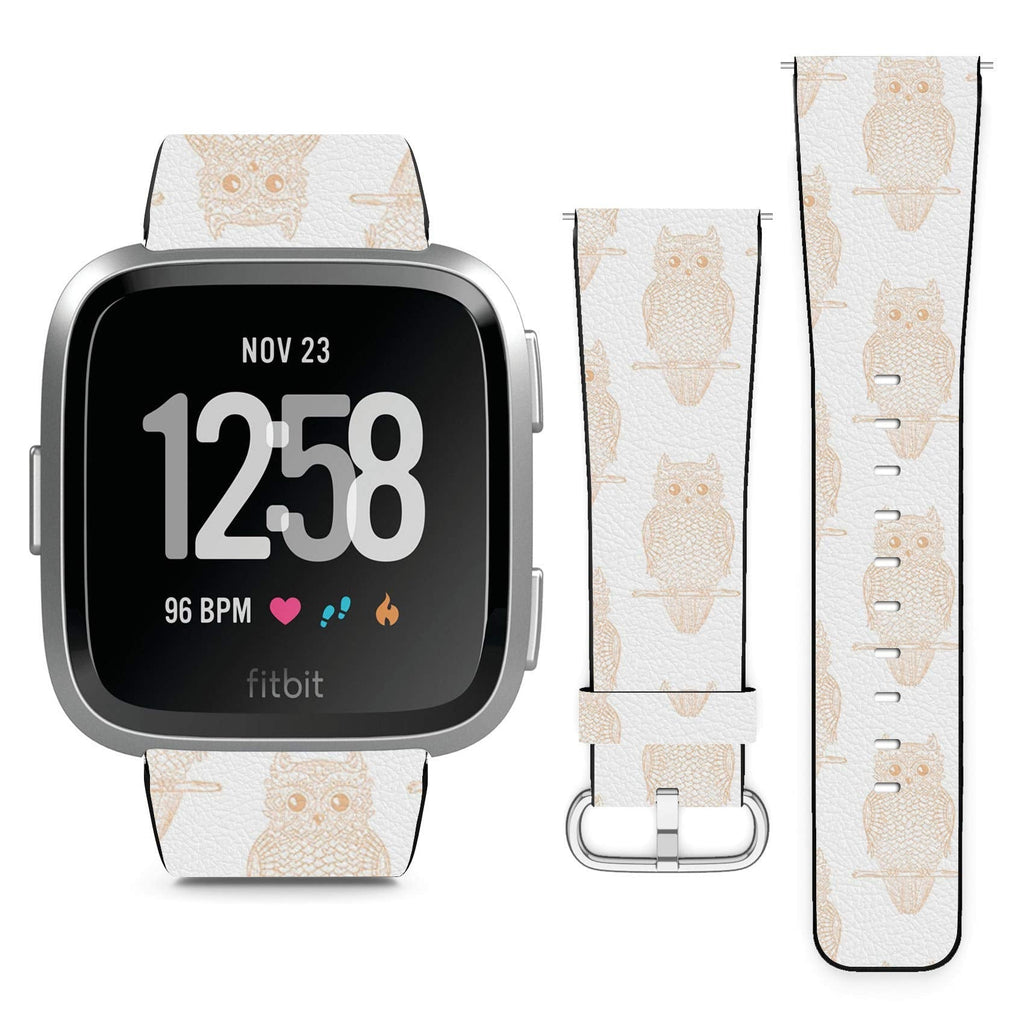 Compatible with Fitbit Versa, Versa 2, Versa Lite, Leather Replacement Bracelet Strap Wristband with Quick Release Pins // Owl Design Zentangle