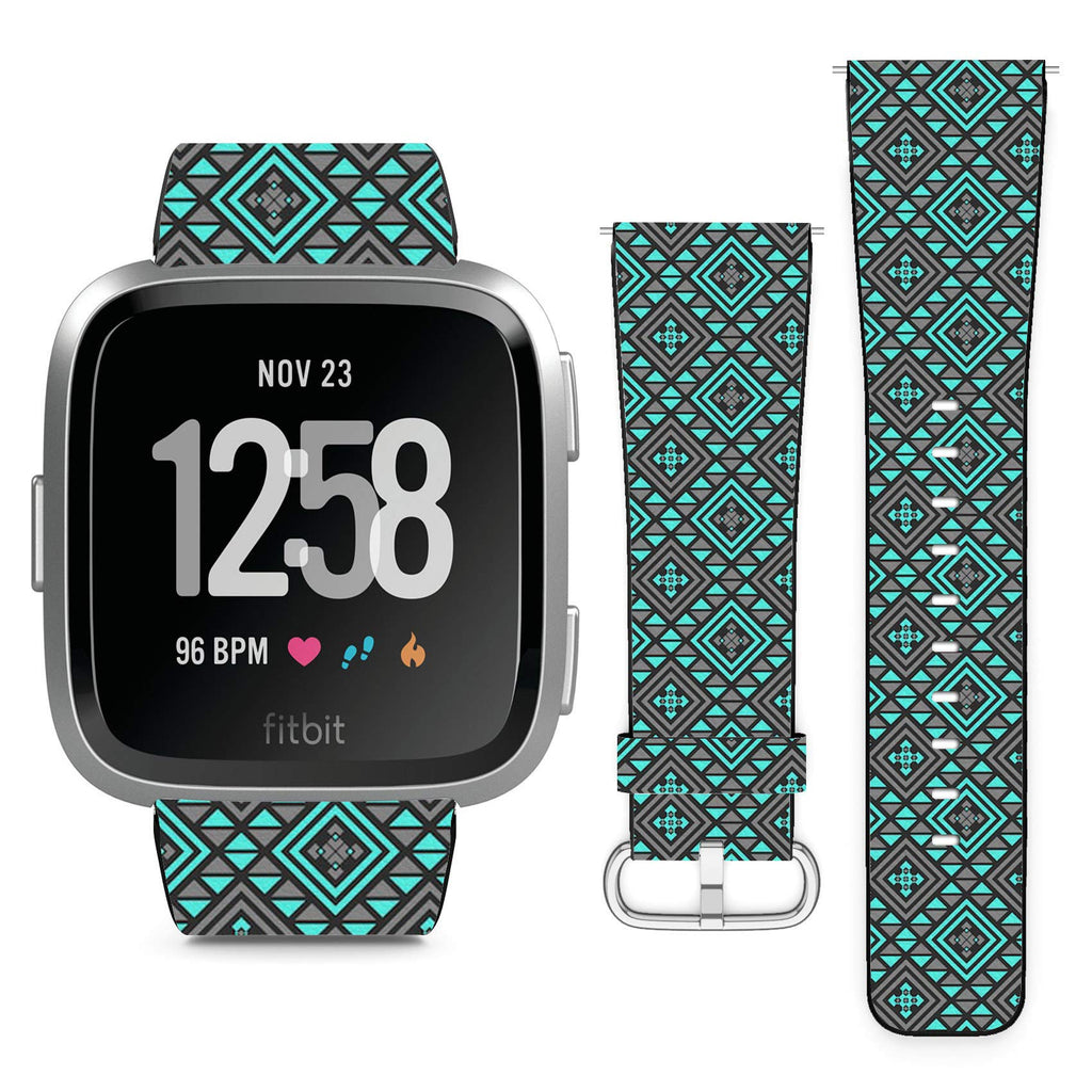 Compatible with Fitbit Versa, Versa 2, Versa Lite, Leather Replacement Bracelet Strap Wristband with Quick Release Pins // Boho Tribal Aztec