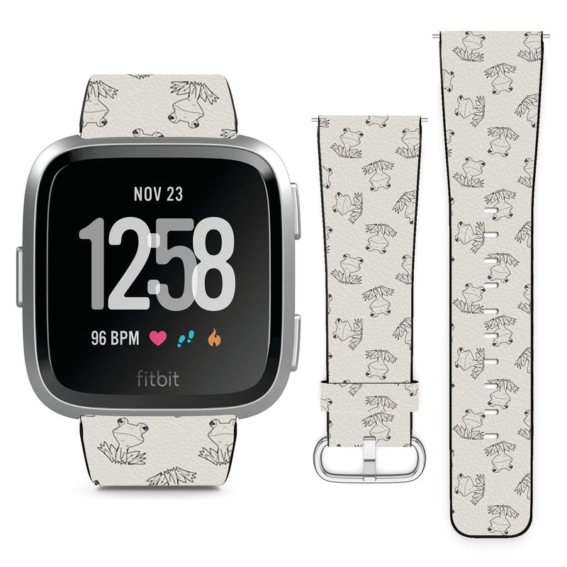 Compatible with Fitbit Versa, Versa 2, Versa Lite, Leather Replacement Bracelet Strap Wristband with Quick Release Pins // Frog Doodle