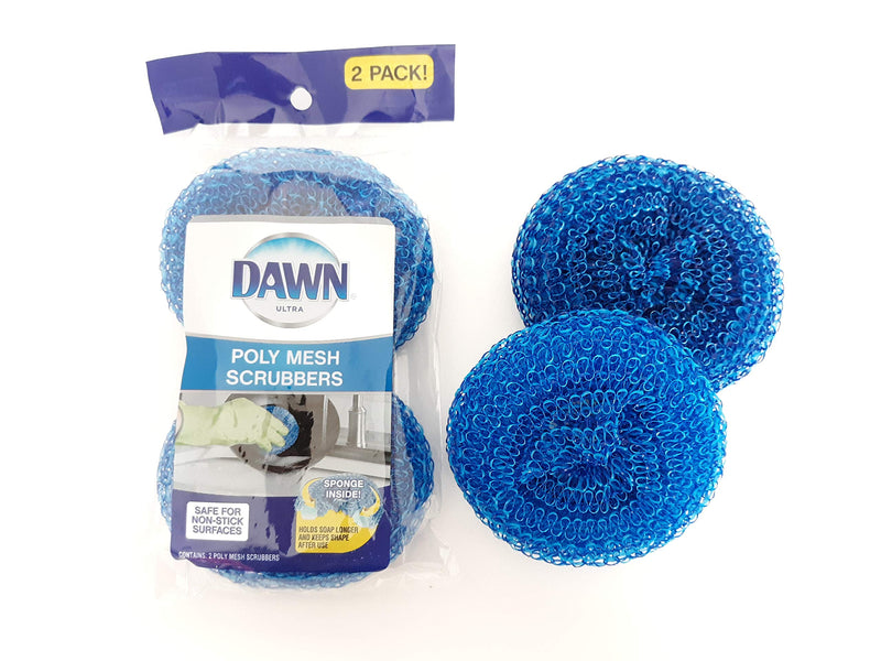 Dawn Scrubbers, Set of 4 Durable Non-Scratch Poly Mesh Scrubbers (2 Packages of 2 Scrubbers Each)