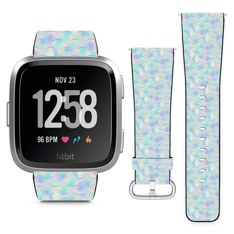Compatible with Fitbit Versa, Versa 2, Versa Lite, Leather Replacement Bracelet Strap Wristband with Quick Release Pins // Colorful Mermaid
