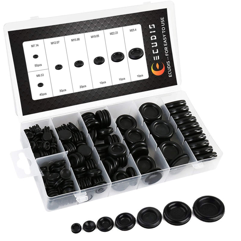 ECUDIS 170Pcs Rubber Grommet Firewall Hole Plug Set Electrical Wire Gasket Assortment, Set of 7 Different Metric Sizes for Car, Pump (Set of 1) Set of 1