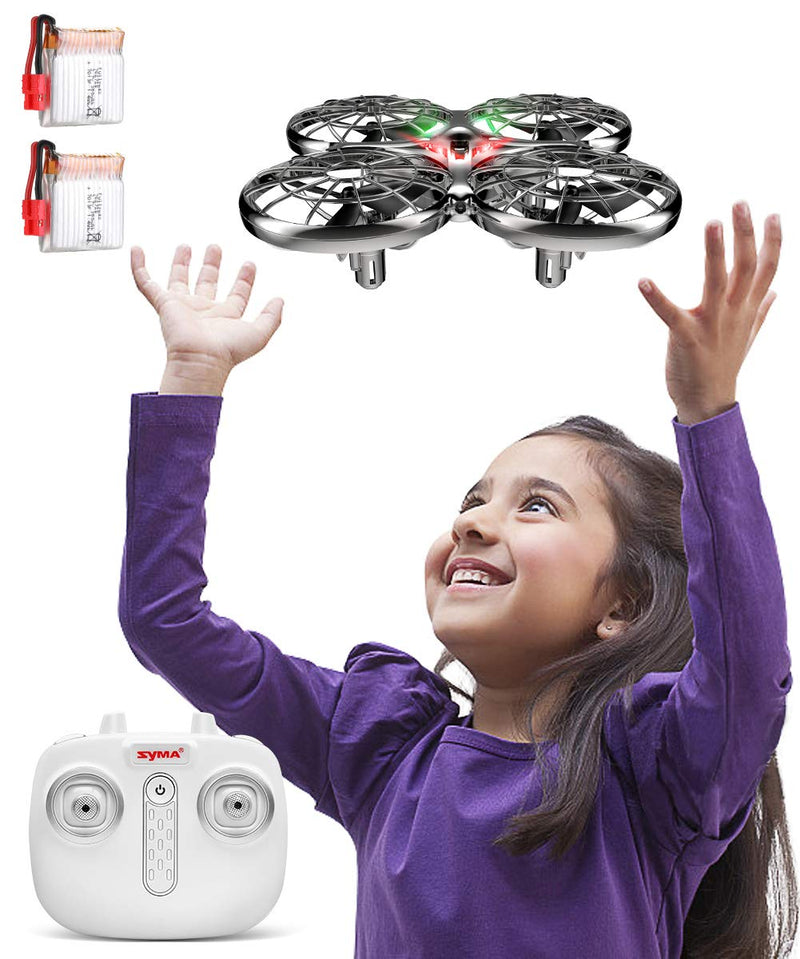 Kids Hand Operated Drones, SYMA X100 Quadcopter with Auto-Avoid Obstacles, Safety Covered by Shell, 360°Flip, LED Light, 2 Speed for Kids, Boys and Girls Toys(Gray)