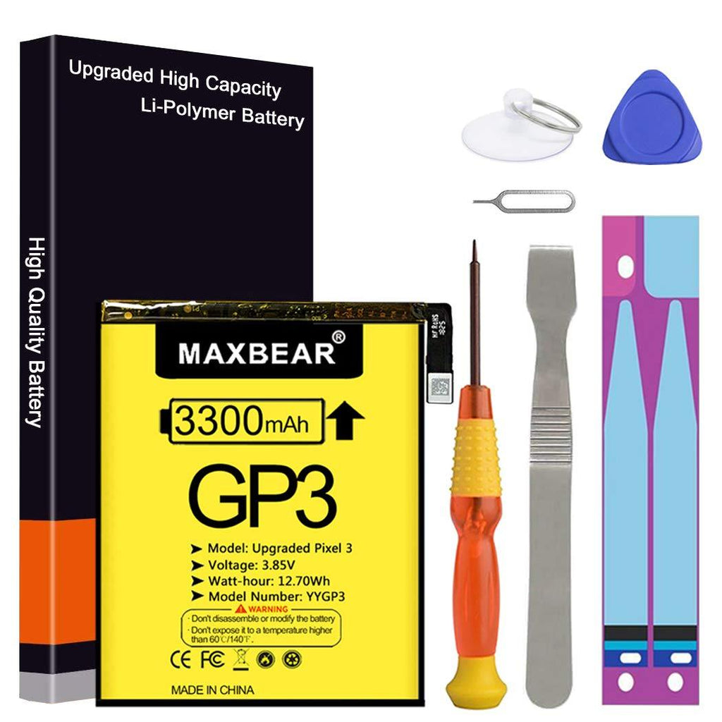 Google Pixel 3 Battery, (Upgraded) MAXBEAR 3300mAh 3.85V Li-Polymer Replacement Battery for HTC Google Pixel 3 G013A 823-00073-01 with Repair Tool Kit