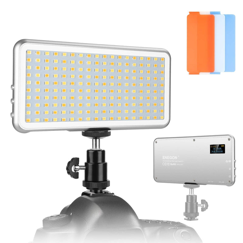 ENEGON Camera/Camcorder Dimmable Bi-Color Video Light Panel (180 LED Beads,Built-In Battery,CRI 96+) for Lighting in Studio or Outdoor Photography,3100K to 5500K with OLED Display for All DSLR Cameras