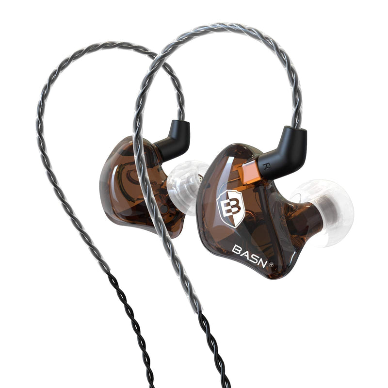 BASN in-Ear Monitor Headphones Dual Dynamic Drivers in Ear Earphones Detachable MMCX Cable Musicians in-Ear Earbuds Headphones (BC100 Brown, with no Mic)