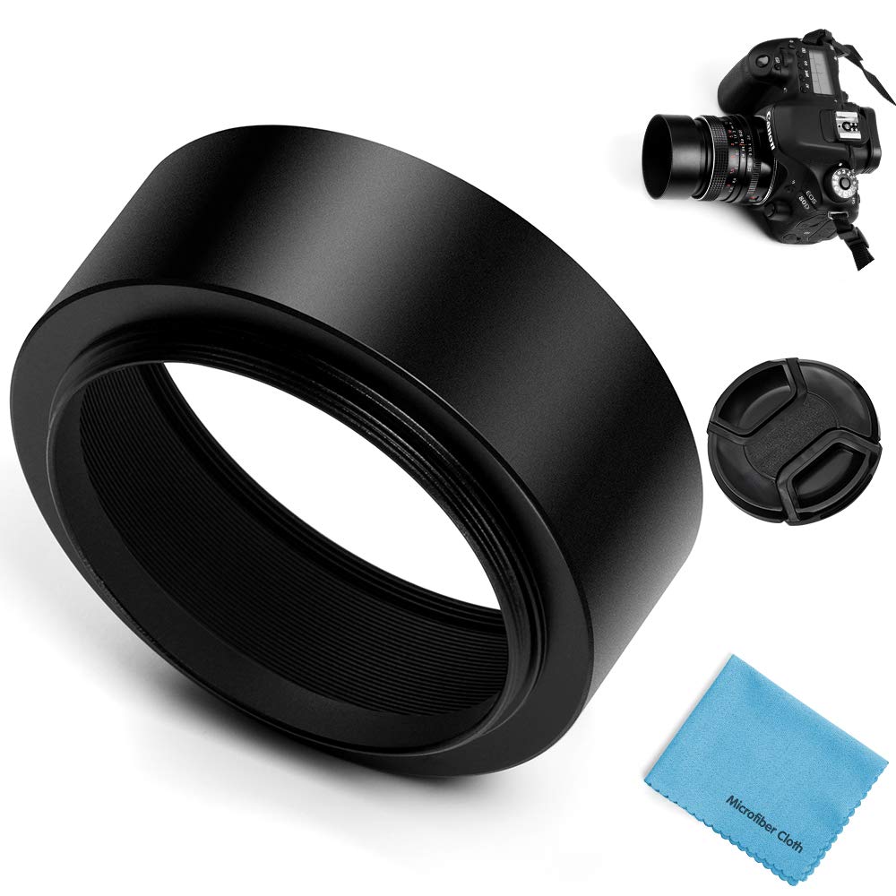 58mm Metal Standard Screw-in Standard Lens Hood Sunshade with Centre Pinch Lens Cap for Canon Nikon Sony Pentax Olympus Fuji Sumsung Leica Camera +Cleaning Cloth