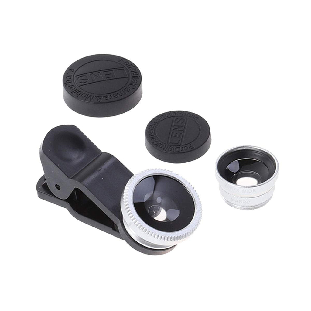 UKCOCO- Phone Camera Lens Compatible with iPhone, Samsung and Other Smartphones-Universal Portable Lens Kit Super Wide Angle Lens Macro Lens and Fisheye Lens Clip On 3 in 1 Mobile Phone Lens(Silver)