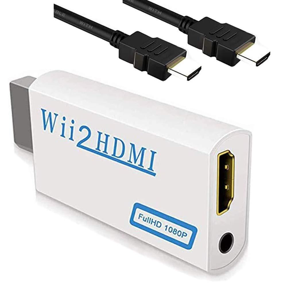 Upgraded Version Wii to HDMI Converter + High Speed HDMI Cable - Wii2 HDMI 1080P 720P HD Connector with 3.5mm Audio Jack Support All Wii Display Modes, Compatible with Full HD Devices
