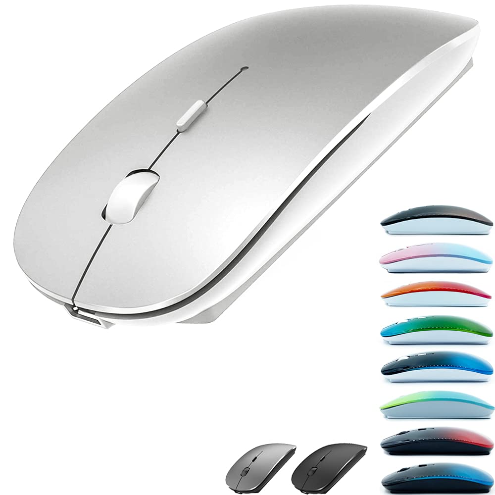 Rechargeable Bluetooth Mouse for MacBook pro/MacBook air/Laptop/iMac/iPad/pc, Wireless Mouse for MacBook pro MacBook Air/iPad/iMac/Laptop/Notebook/pc (Bluetooth Mouse/Silver) Bluetooth Mouse/Silver