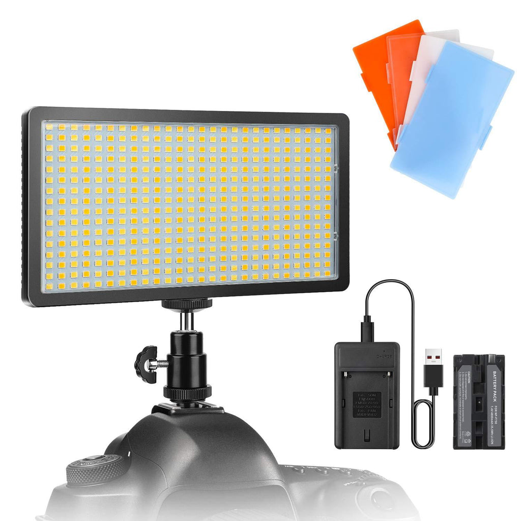 ENEGON LED Video Light Panel(Bi-Color 416 LED Beads) with 4000mAh Rechargeable Battery, Charger, Tripod,Hot Shoe,4 Color Filters for Canon,Panasonic,Nikon DSLR Cameras/Camcorder, CRI95 +, 3200K-5600K