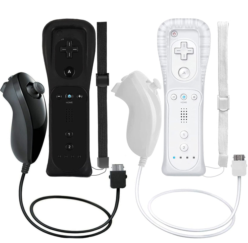 ZeroStory 2 Packs Wireless Controller and Nunchuck for Wii and Wii U Console, Gamepad with Silicone Case and Wrist Strap (Black and White) Black and White