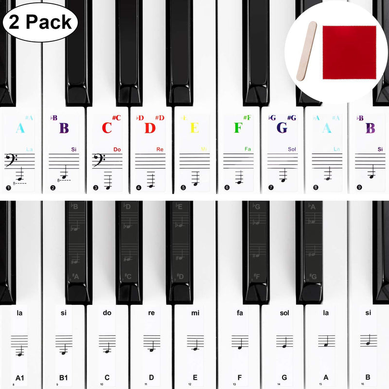 Piano Sticker Piano Keyboard Stickers Piano Stickers for Keys 32, 37, 54, 61, 88 Replacement Piano Stickers with Mounting Stick Wiping Cloth Color Piano Stickers Black Piano Stickers 2 Pack