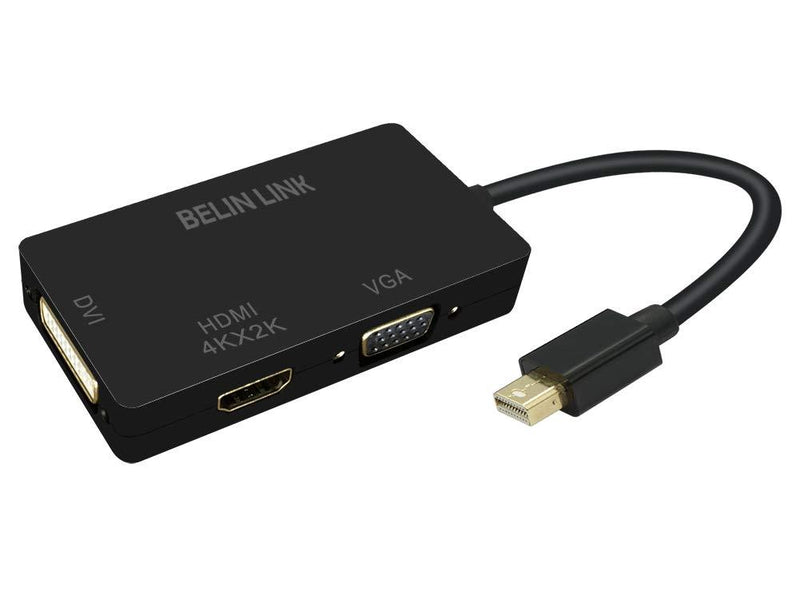 BELIN LINK Thunderbolt Mini dp to HDMI DVI VGA 3 in 1 Adapter-Simultaneous Display Gold-Plated Connector Video Adapter, for MacBook Pro mac Book air Surface pro (Mini DP Black) Mini DP black