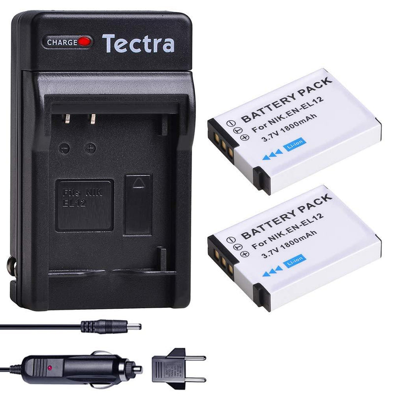 Tectra EN-EL12 ENEL12 Replacement Battery + Travel Charger Kits for Nikon Coolpix A1000 B600 W300 A900 AW100 AW110 AW120 AW130 S6300 S8100 S8200 S9050 S9200 S9300 S9400 S9500 S9700 S9900 P310