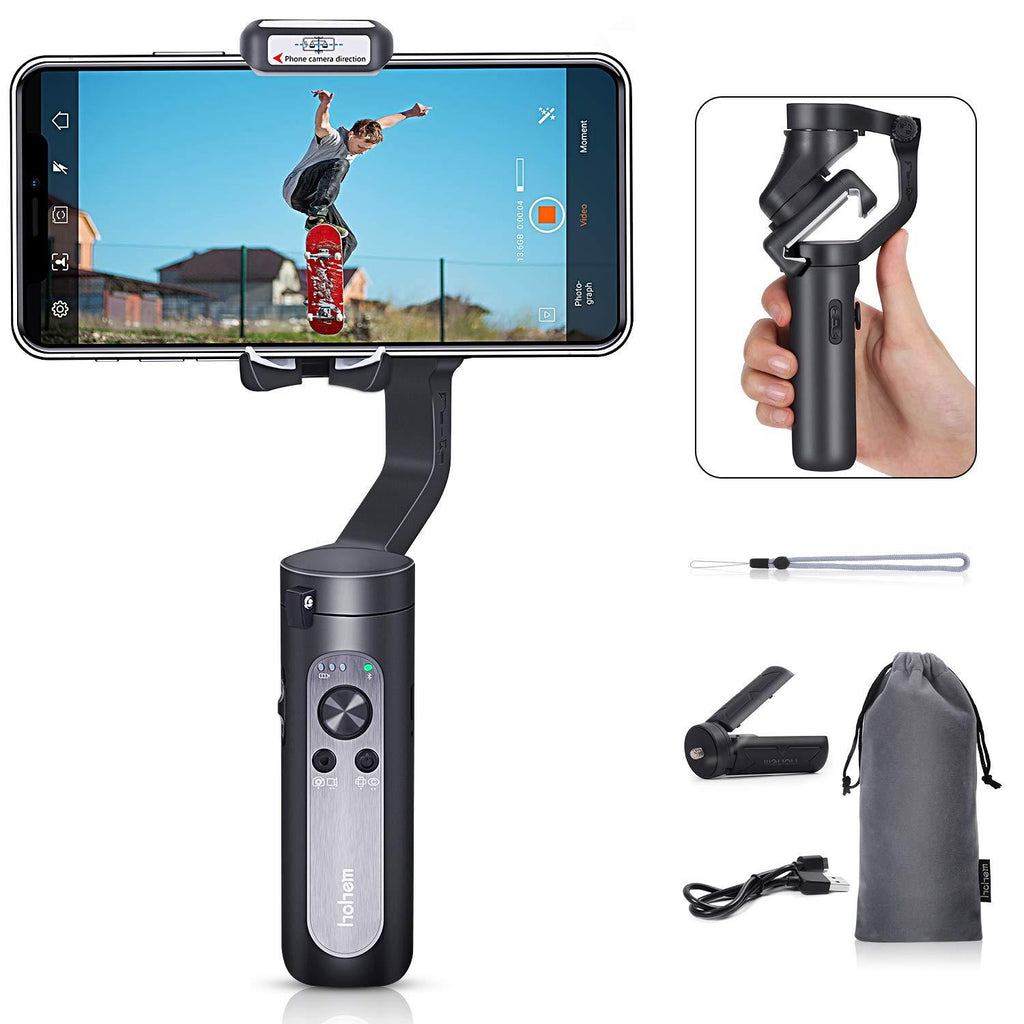 Hohem iSteady X, 3-Axis Foldable Lightweight Gimbal Stabilizer, Which is only 0.57Lbs, Supports Moment /Auto-Inception Mode, and is Compatible with iPhone 12/11 and Smartphones (0.57Lbs, Black)