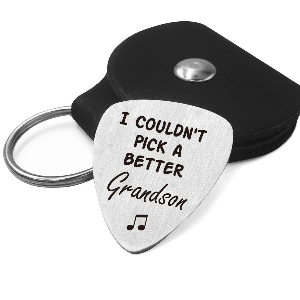 Best Grandson Guitar Pick Gifts for Him Men - Stainless Steel Guitar Pick with Guitar Pick Holder Case - Musician Gift Ideas for Grandson Graduation Birthday Christmas Gifts from Grandma Grandpa