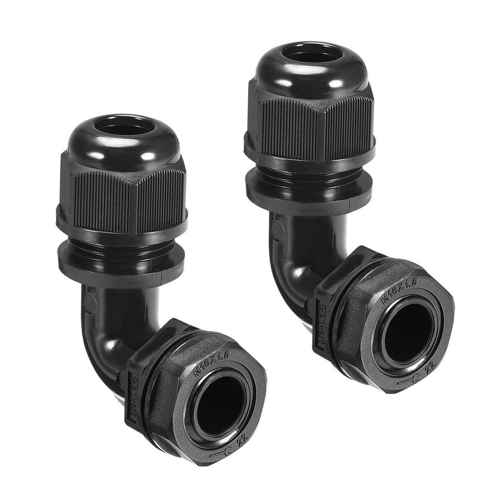 uxcell® M16 Cable Gland, 90 Degree Waterproof IP68 Nylon Joint Adjustable Locknut for 4mm-7mm Dia Cable Wire, 2 Pcs