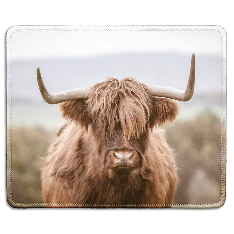 dealzEpic - Art Mousepad - Natural Rubber Mouse Pad Printed with Highland Cattle Cow - Stitched Edges - 9.5x7.9 inches