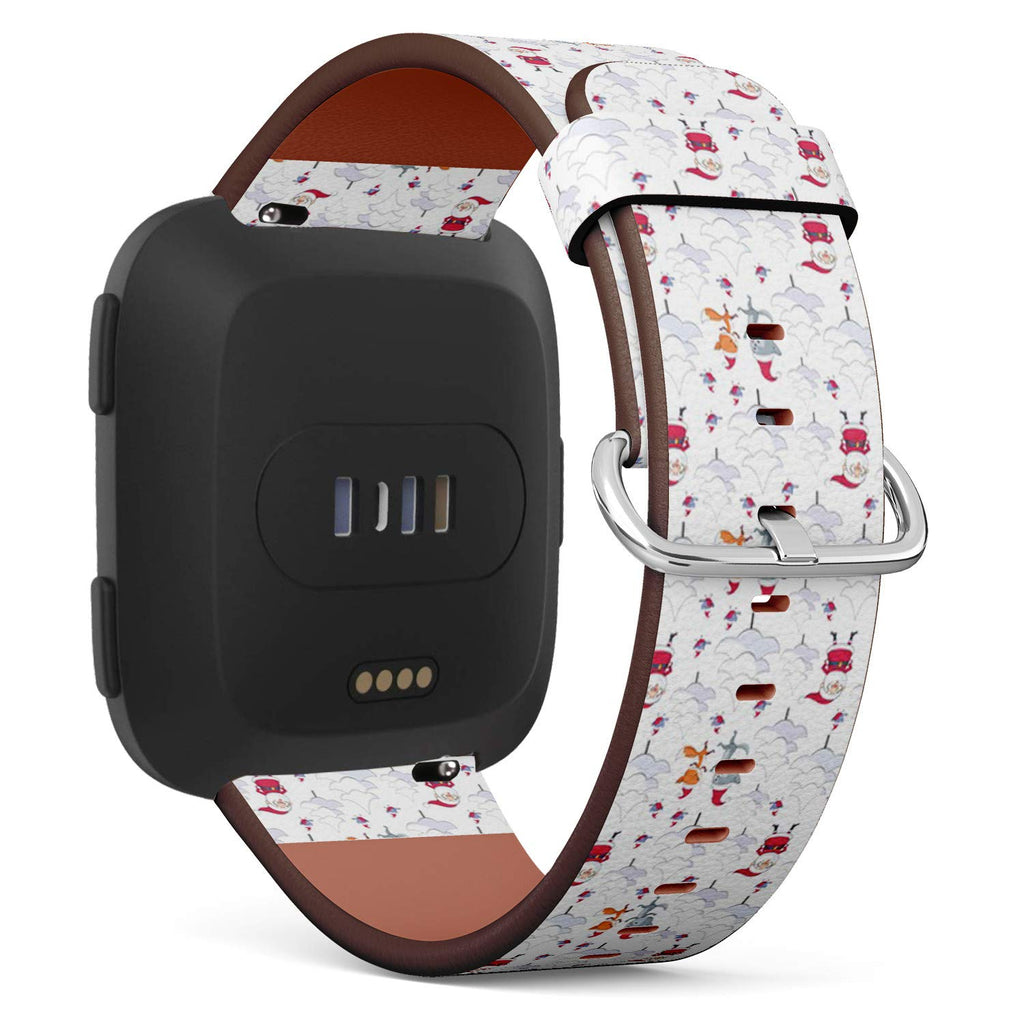 Compatible with Fitbit Versa/Versa 2 / Versa LITE - Leather Watch Wrist Band Strap Bracelet with Quick-Release Pins (Christmas Santa Claus)