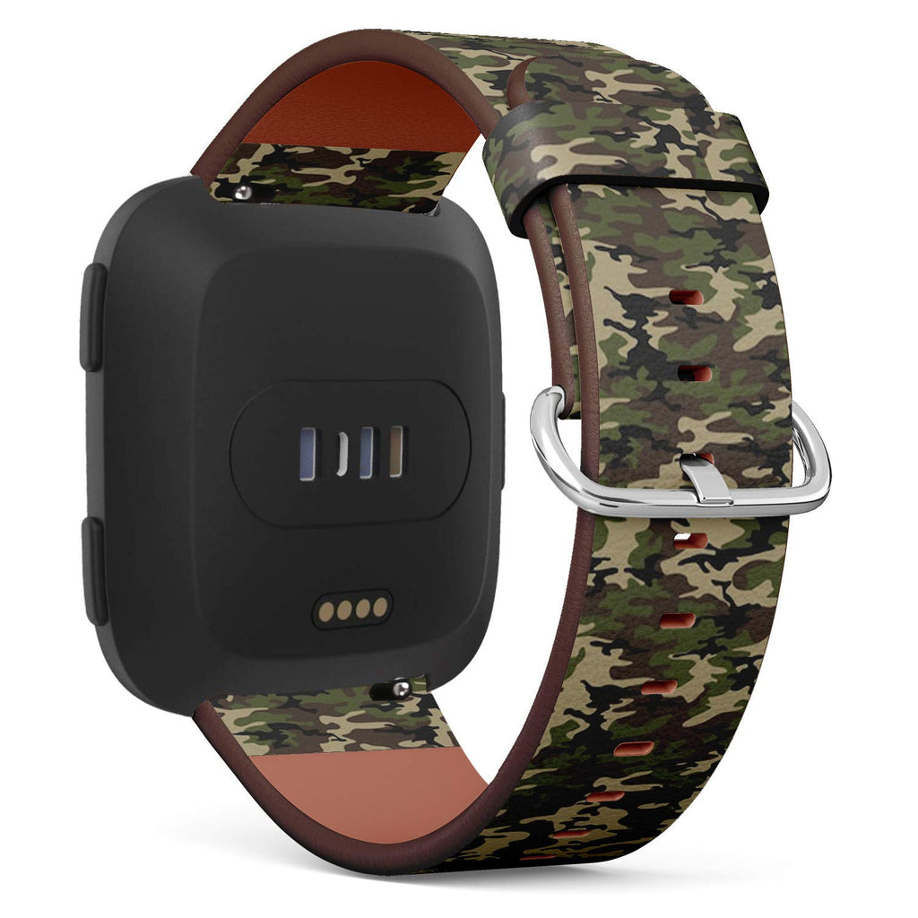 Compatible with Fitbit Versa/Versa 2 / Versa LITE - Leather Watch Wrist Band Strap Bracelet with Quick-Release Pins (Camouflage Texture)