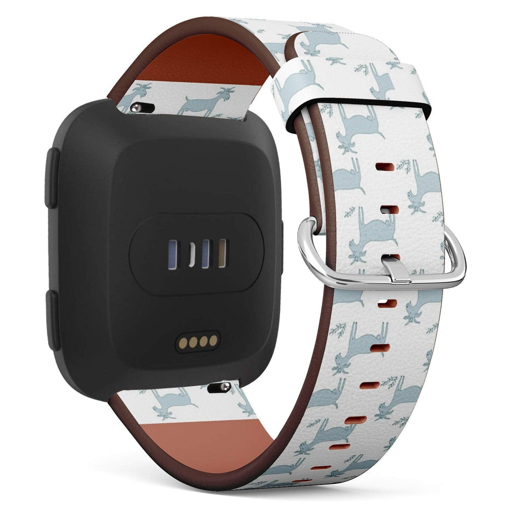 Compatible with Fitbit Versa/Versa 2 / Versa LITE - Leather Watch Wrist Band Strap Bracelet with Quick-Release Pins (Goats On)