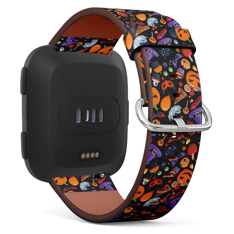 Compatible with Fitbit Versa/Versa 2 / Versa LITE - Leather Watch Wrist Band Strap Bracelet with Quick-Release Pins (Halloween Party Colorful)