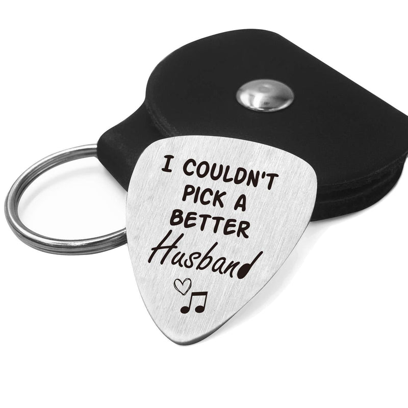 Best Husband Love Guitar Pick Gifts from Wife - Stainless Steel Guitar Pick with Guitar Pick Holder Case - Musician Gift Ideas for Anniversary Wedding Valentines Fathers Day Christmas Gifts for Him