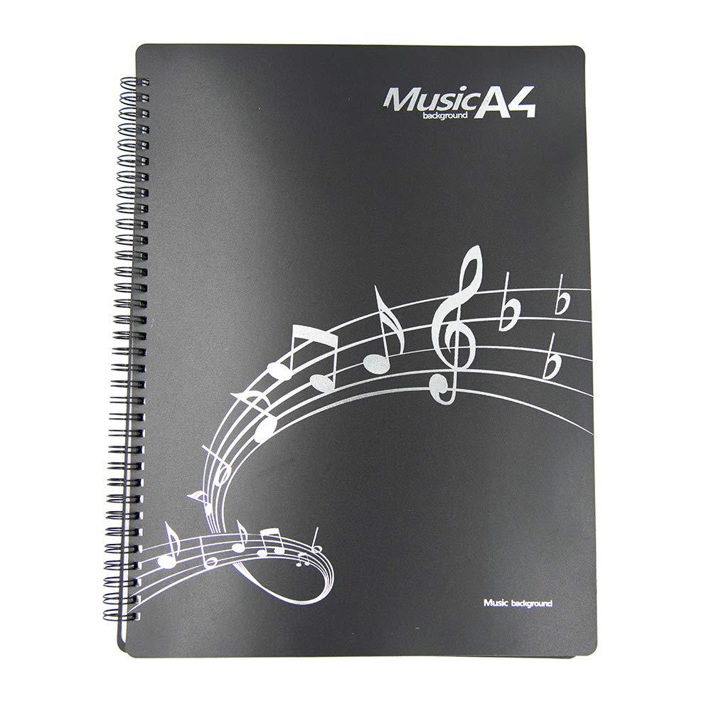 Sheet Music Folder, Band Folder, Writable Sheet Folder for Musicians, Spiral-Bound A4 Size 20 Sleeves, 40 Pages (Black) Black