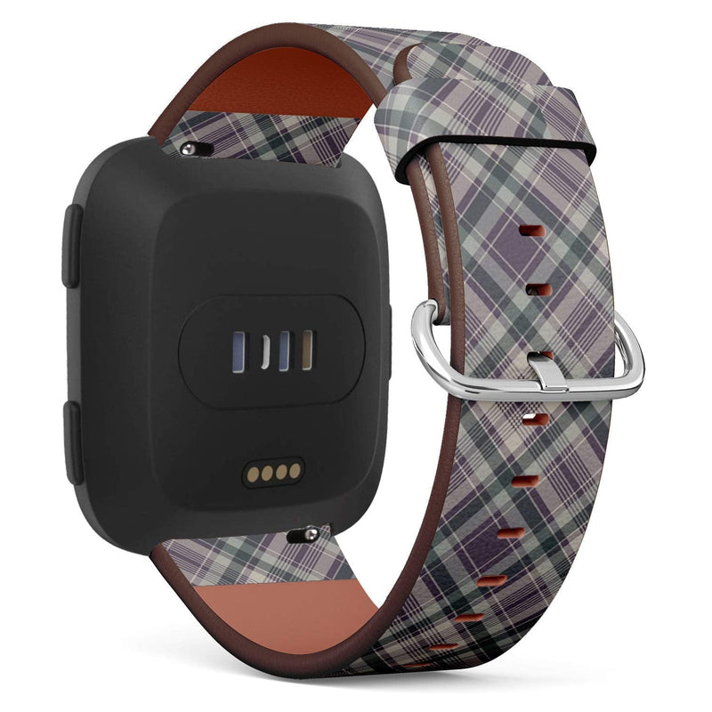 Compatible with Fitbit Versa, Versa 2, Versa LITE - Quick Release Leather Wristband Bracelet Replacement Accessory Band - Check Plaid Pixel Fabric Texture