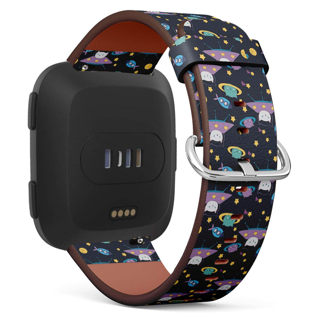 Compatible with Fitbit Versa/Versa 2 / Versa LITE - Leather Watch Wrist Band Strap Bracelet with Quick-Release Pins (Fun Cat Astronaut Space)