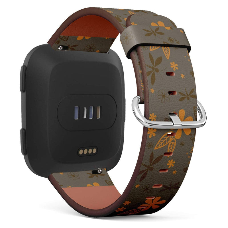 Compatible with Fitbit Versa/Versa 2 / Versa LITE - Leather Watch Wrist Band Strap Bracelet with Quick-Release Pins (Dragonflies Night)