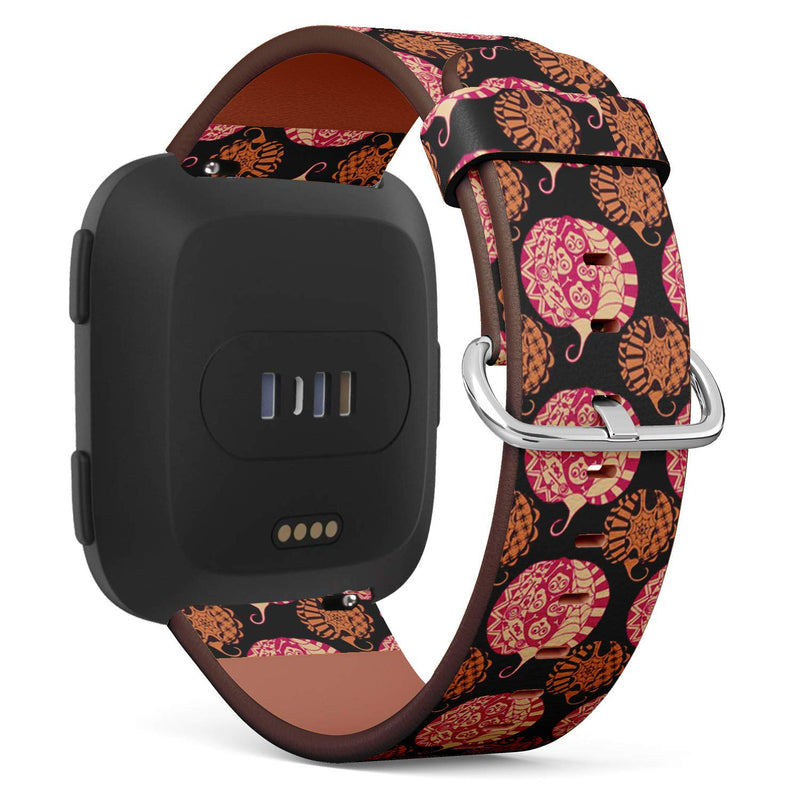 Compatible with Fitbit Versa/Versa 2 / Versa LITE - Leather Watch Wrist Band Strap Bracelet with Quick-Release Pins (Halloween Colorful Pumpkins)