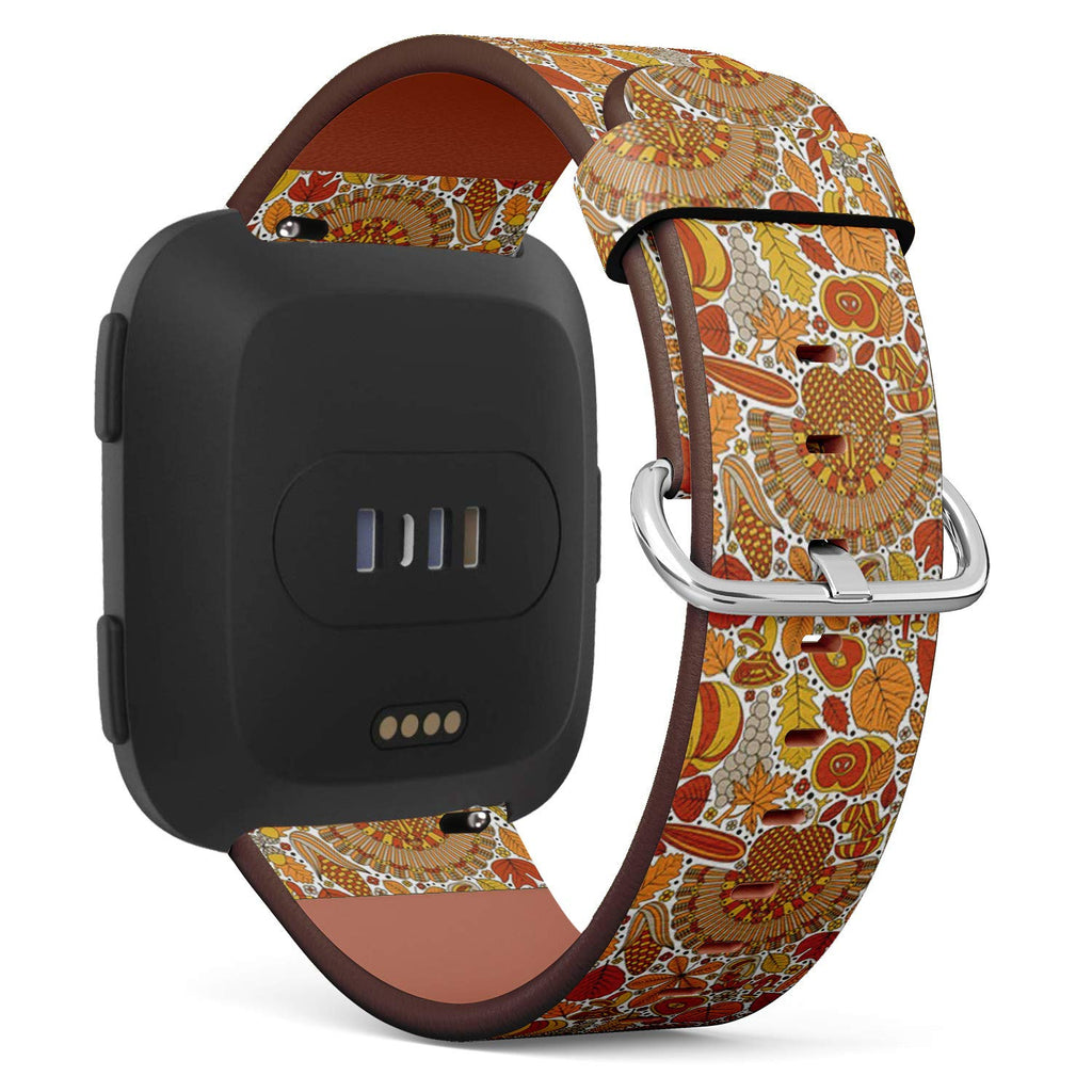 Compatible with Fitbit Versa/Versa 2 / Versa LITE - Leather Watch Wrist Band Strap Bracelet with Quick-Release Pins (Thanksgiving Day Various)