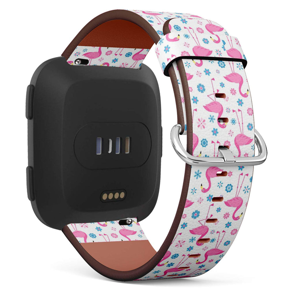 Compatible with Fitbit Versa, Versa 2, Versa LITE - Quick Release Leather Wristband Bracelet Replacement Accessory Band - Flamingo Birds Flowers