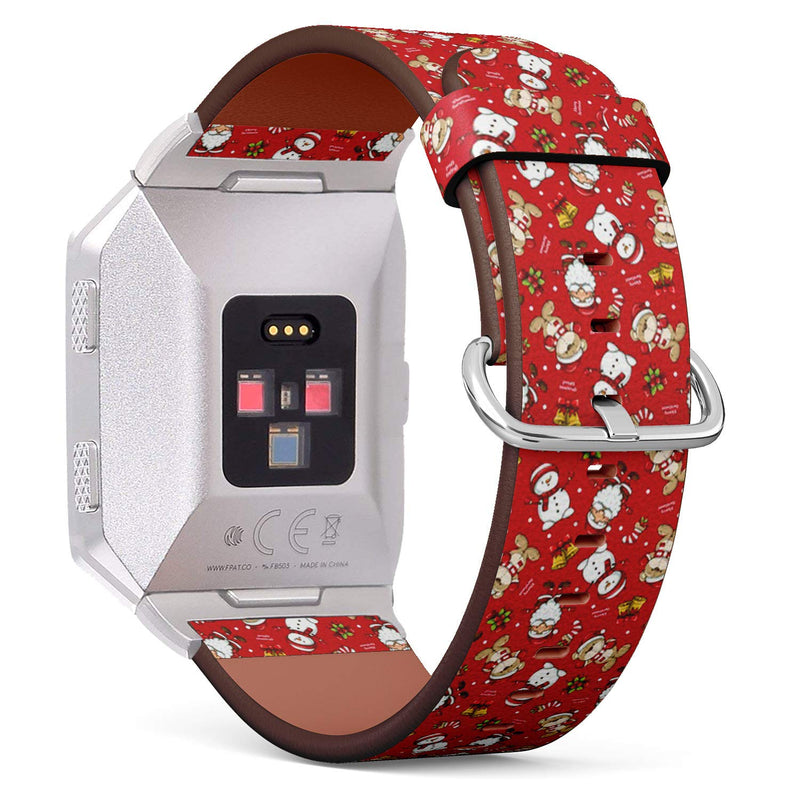 Compatible with Fitbit Ionic - Leather Wristband Bracelet Replacement Accessory Band + Adapters - Christmas Santa Bear