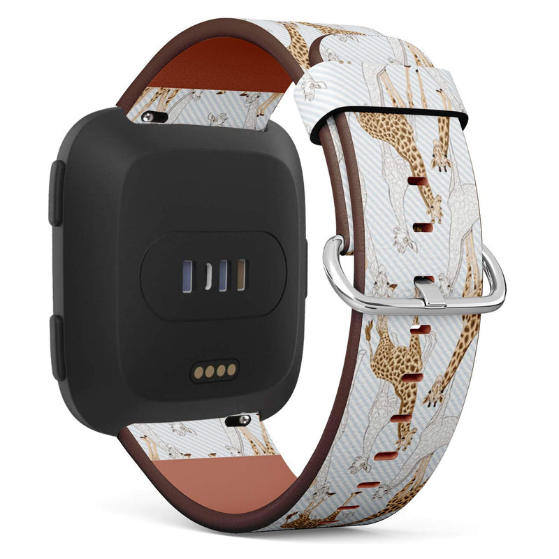 Compatible with Fitbit Versa/Versa 2 / Versa LITE - Leather Watch Wrist Band Strap Bracelet with Quick-Release Pins (Adult Giraffe)