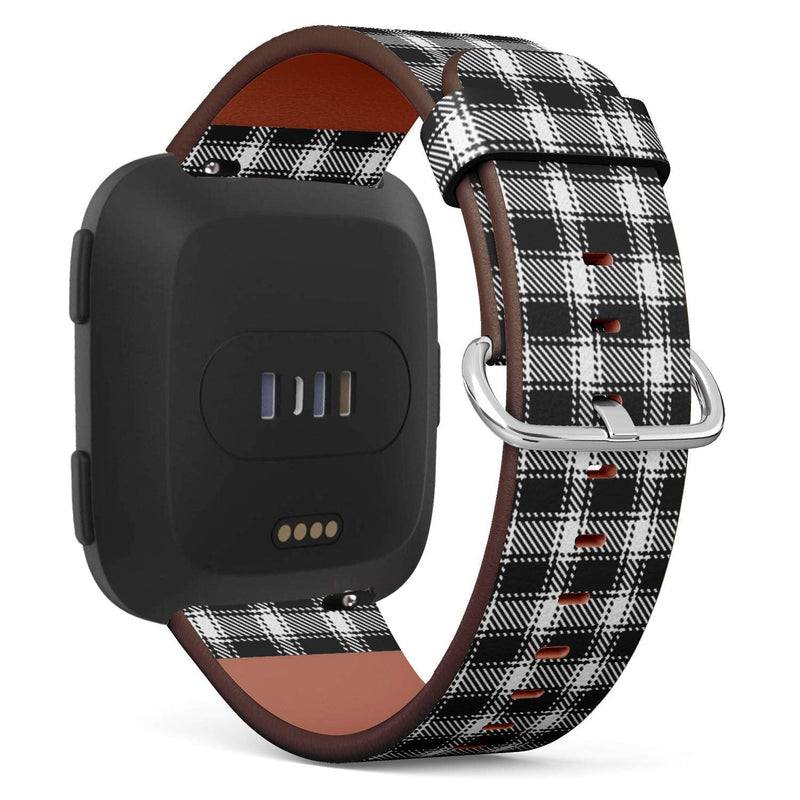 Compatible with Fitbit Versa/Versa 2 / Versa LITE - Leather Watch Wrist Band Strap Bracelet with Quick-Release Pins (Tartan Plaid)