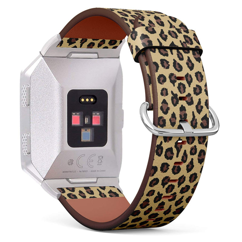 Compatible with Fitbit Ionic - Leather Watch Wrist Band Strap Bracelet with Stainless Steel Clasp and Adapters (Leopard Print)