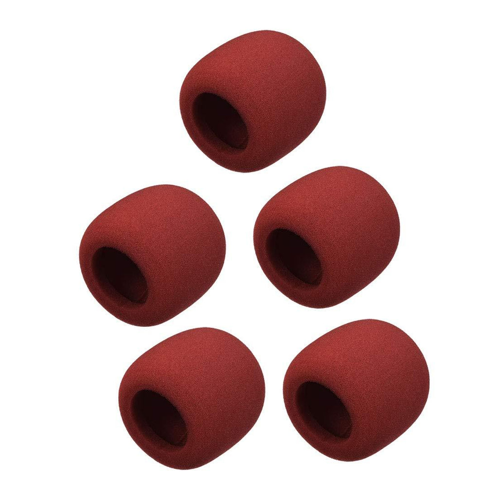 uxcell 5PCS Thicken Ball-Type Sponge Foam Mic Cover Handheld Microphone Windscreen Shield Protection Wine-Red for KTV Broadcasting