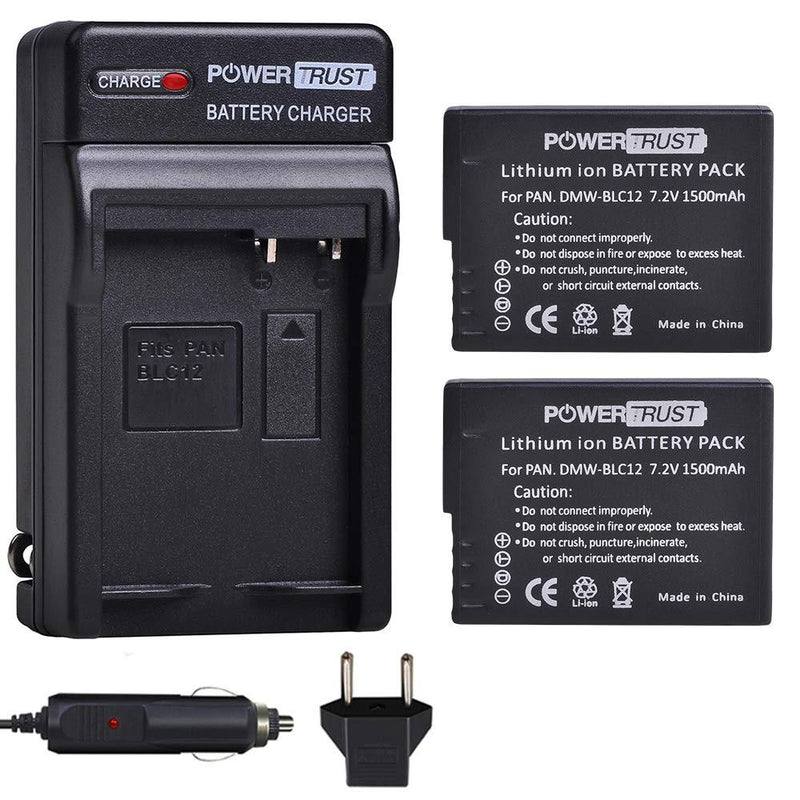 PowerTrust 2X DMW-BLC12 DMW-BLC12E DMW-BLC12PP Battery + Charger Kits for Panasonic Lumix DMC-FZ200, DMC-FZ1000, DMC-G5, DMC-G6, DMC-G7, DMC-GX8, DMC-G85, DMC-GH2 Digital Camera