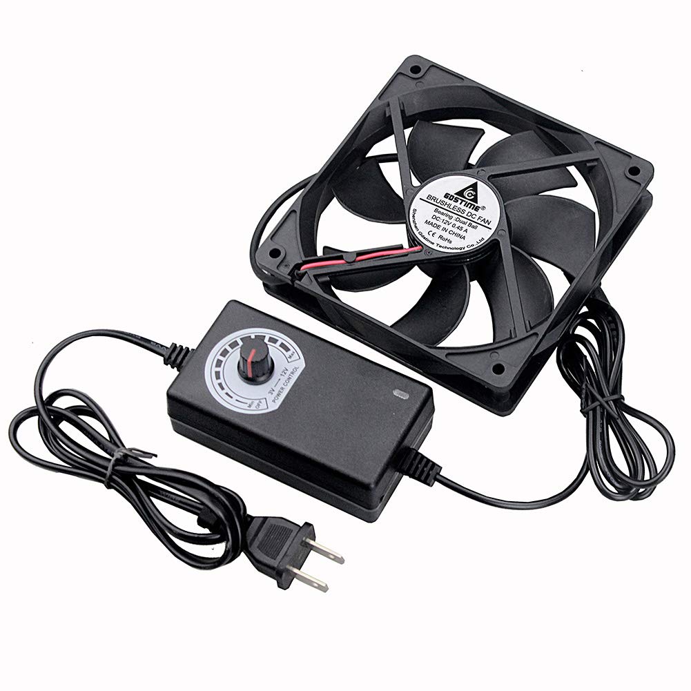 GDSTIME 120mm AC 110V 220V DC 12V Powered Fan with Speed Control, for Receiver Amplifier DVR Playstation Xbox Component Cooling 1225 w/ Speed Controller