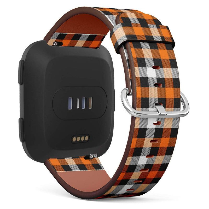 Compatible with Fitbit Versa, Versa 2, Versa LITE - Quick Release Leather Wristband Bracelet Replacement Accessory Band - Halloween Tartan Plaid Scottish