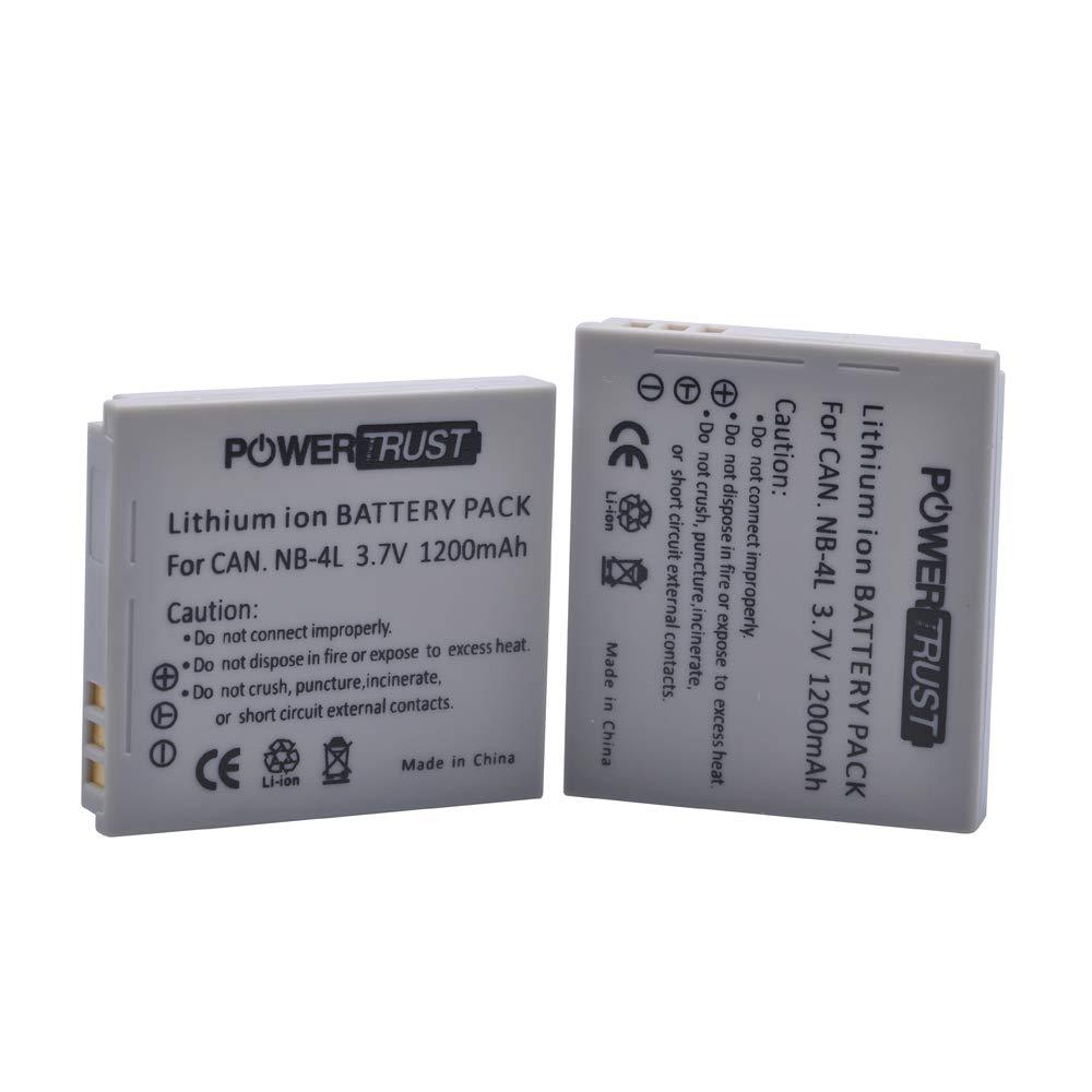 PowerTrust 2Pcs NB-4L NB4L NB 4L Battery for Canon IXUS 30 40 50 55 60 65 80 100 I20 110 115 120 130 is 117 220 225 230 255 PowerShot ELPH 100 HS, 300 HS, 310 HS, SD1000, SD1100 is